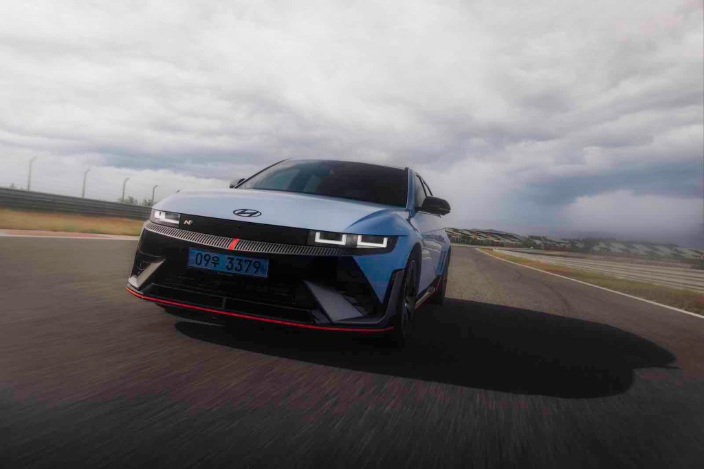Blue Hyundai Ioniq 5 N sports car on a race track