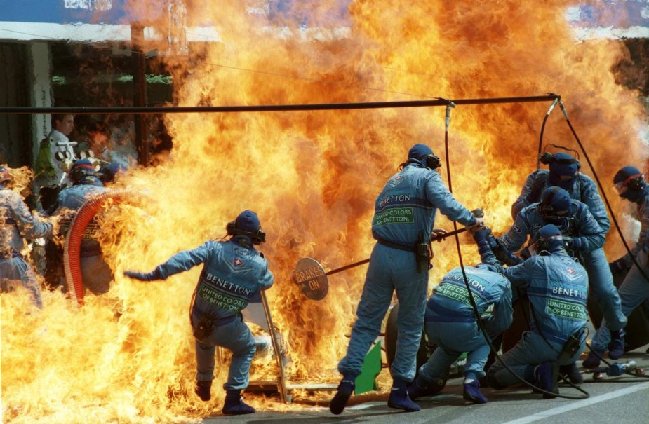 Pit lane fire at the 1994 German Grand Prix