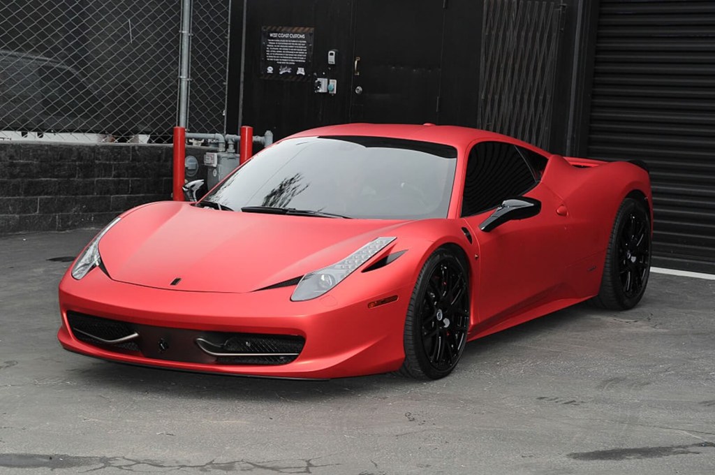 Justin Bieber's Ferrari 458 parked next to West Coast Customs. 