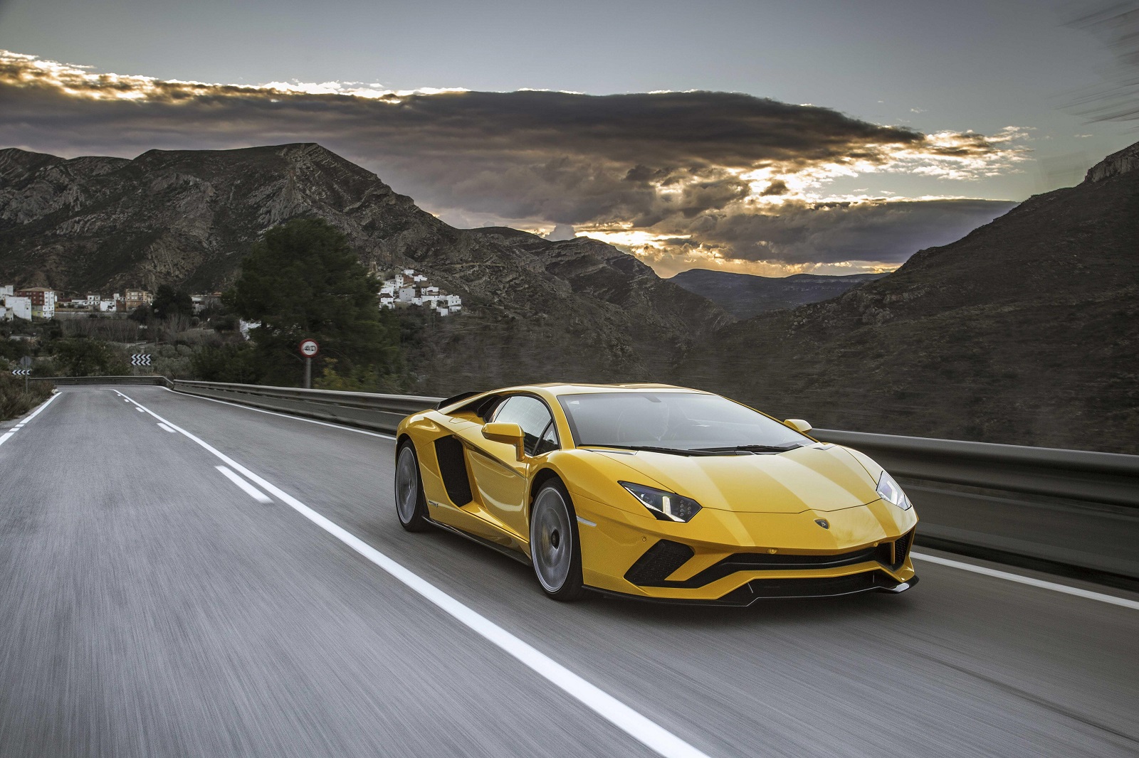 A yellow Lamborghini Aventador S