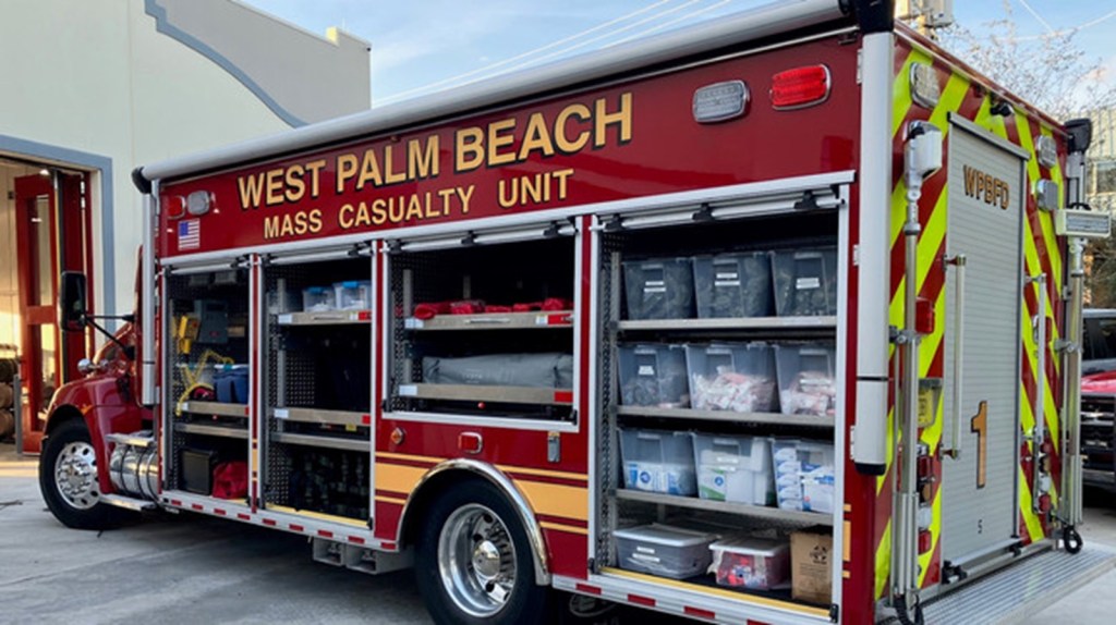 The West Palm Beach Fire Department mass casualty incident unit shows off its kit to handle active shooter events and large disasters. 