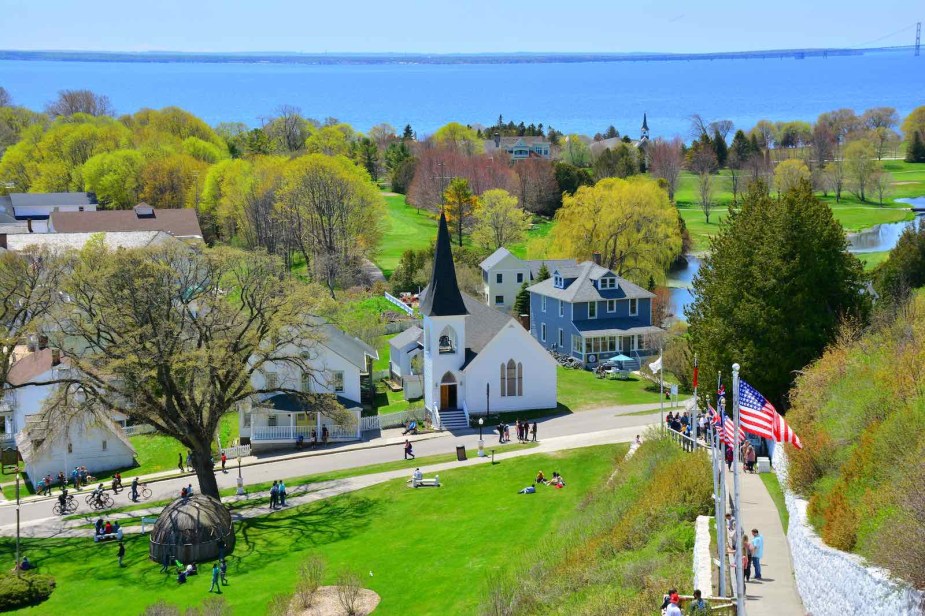 View of the carless village in Mackinac Island, Michigan
