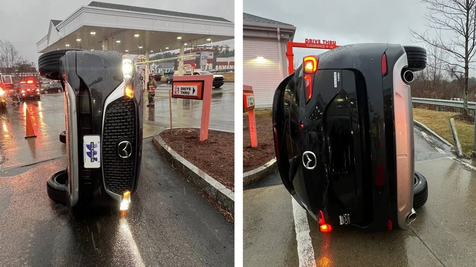 Mazda CX-5 on its Side at the Londonderry, NH Dunkin' Donuts Drive-Thru.