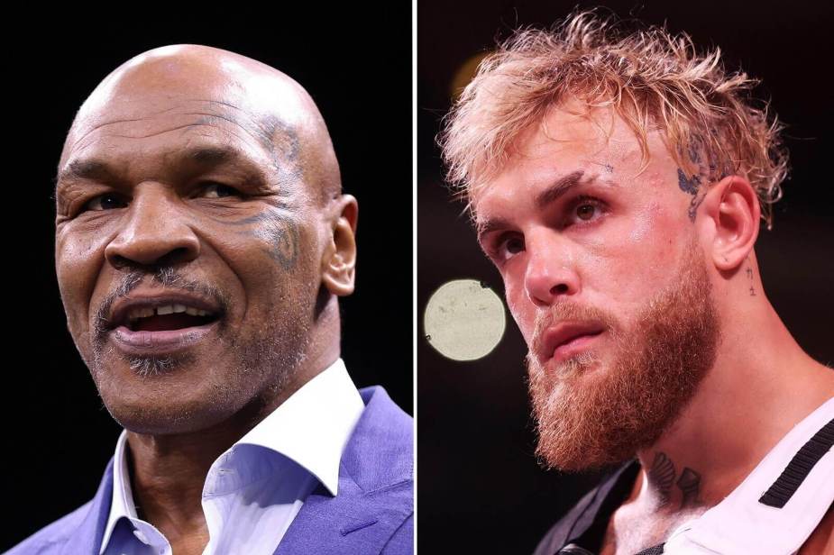 A composite image shows Mike Tyson (right) and Jake Paul (left).