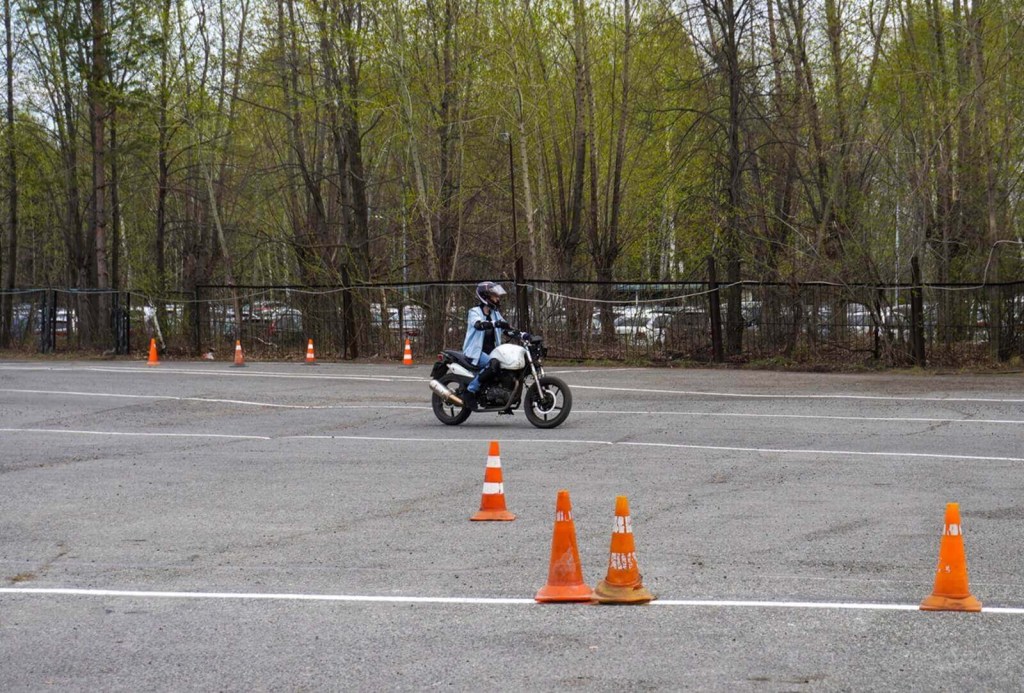 A student tests on his motorcycle before getting a license.