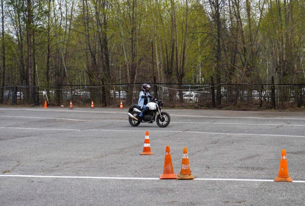 A student tests on his motorcycle before getting a license. 