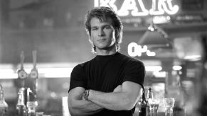 Black and white photo of actor Patrick Swayze during the Road House promo
