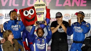 Rajah Caruth celebrates his first NASCAR Truck Series win