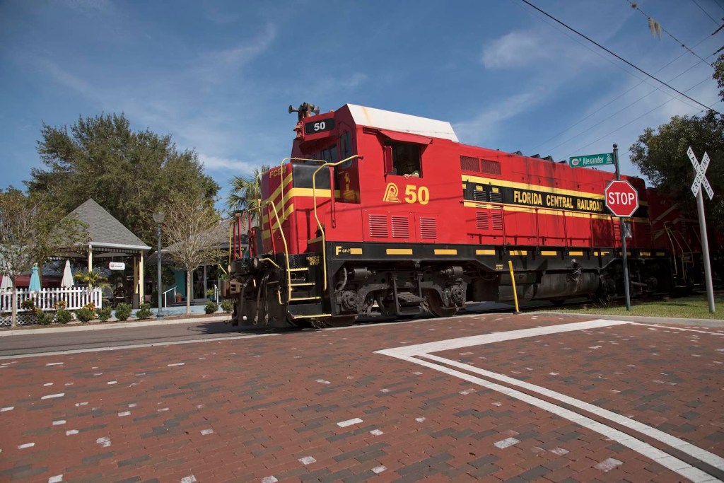 Red diesel locomotive in Florida