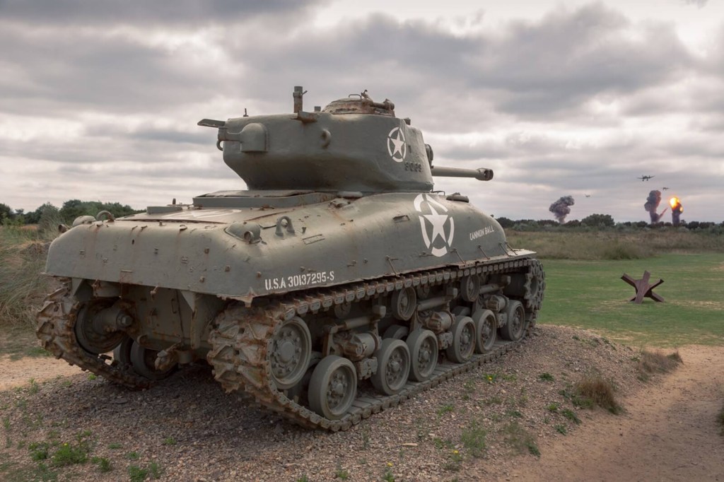 An M4 Sherman tank at Normandie Beach in France. 