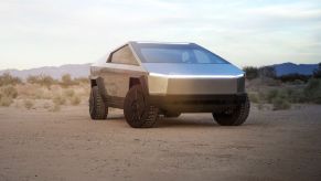 The Tesla Cybertruck in the sand