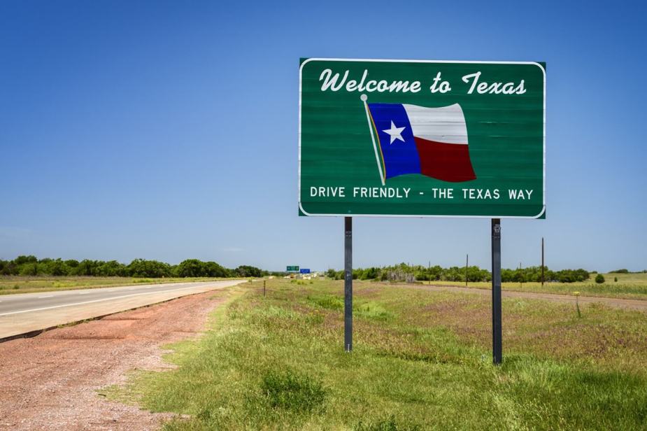 A 'Welcome to Texas' sign bids drivers to enter the state with some of the worst drivers in the country.