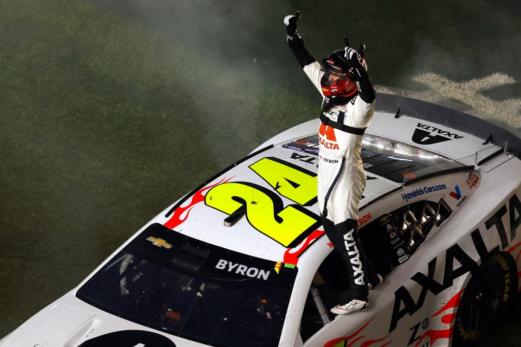 William Byron celebrates winning the 2024 Daytona 500