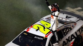 William Byron celebrates winning the 2024 Daytona 500