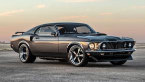 A 1969 Ford Mustang Mach 1 built by Classic Recreations to resemble the John Wick Mustang shows off its front-end styling.