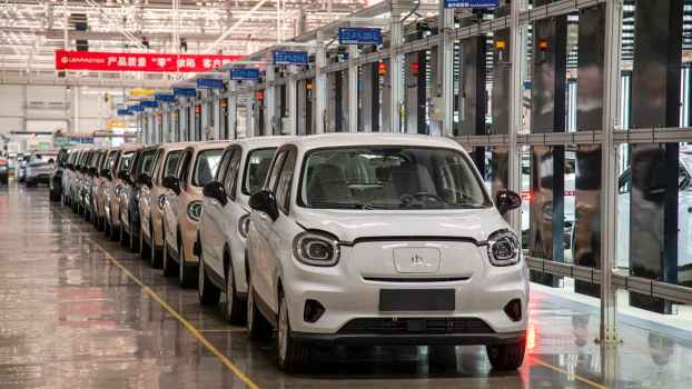 EV startup Leapmotor factory with T03 cars parked in a line