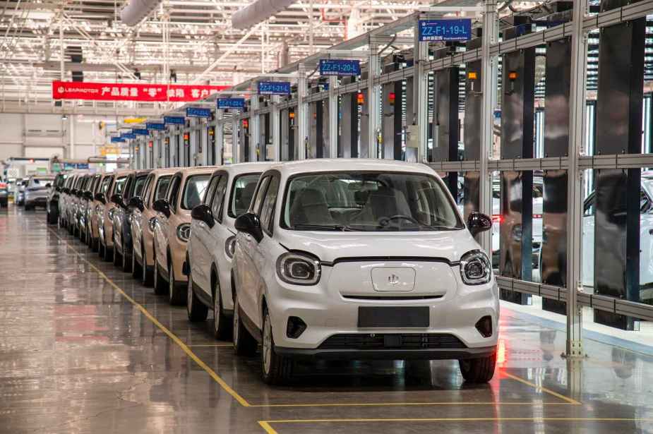 EV startup Leapmotor factory with T03 cars parked in a line