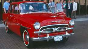 A red 1958 Toyopet Crown was the first American-marketed Toyota passenger car