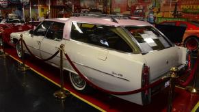 The custom white and pink station wagon Elvis Presley had built.