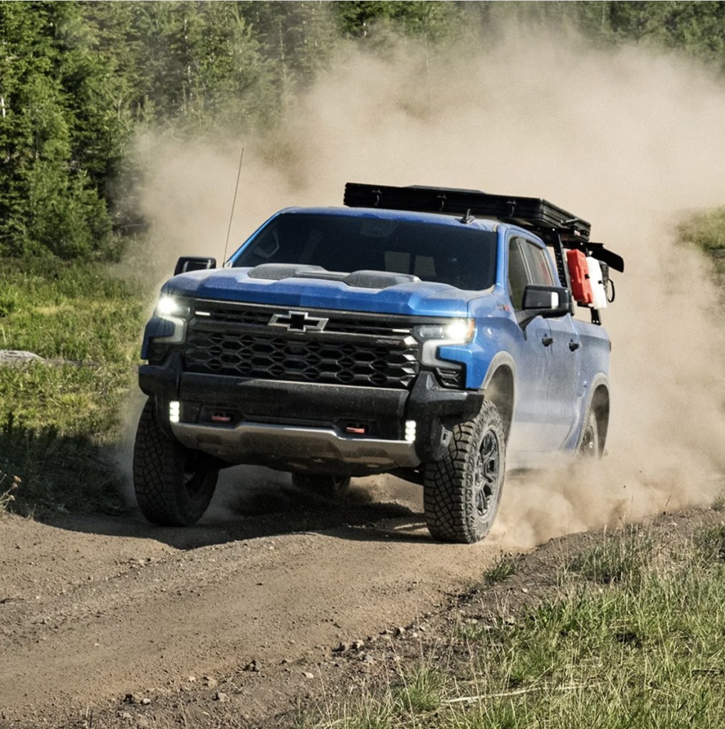 The 2024 Chevy Silverado off-roading on a dirt road 