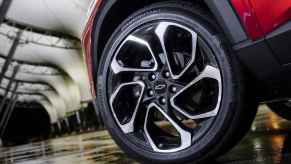A 2024 Chevrolet Trax compact SUV left front wheel shown in close view
