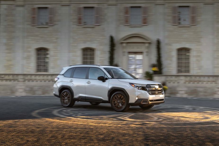 A 2025 Subaru Forester shows off its front-end styling.