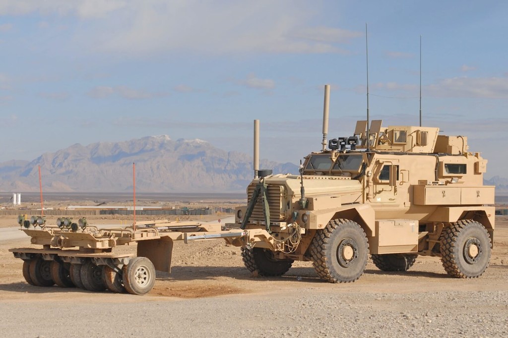 An MRAP with a mine roller in Afghanistan. 
