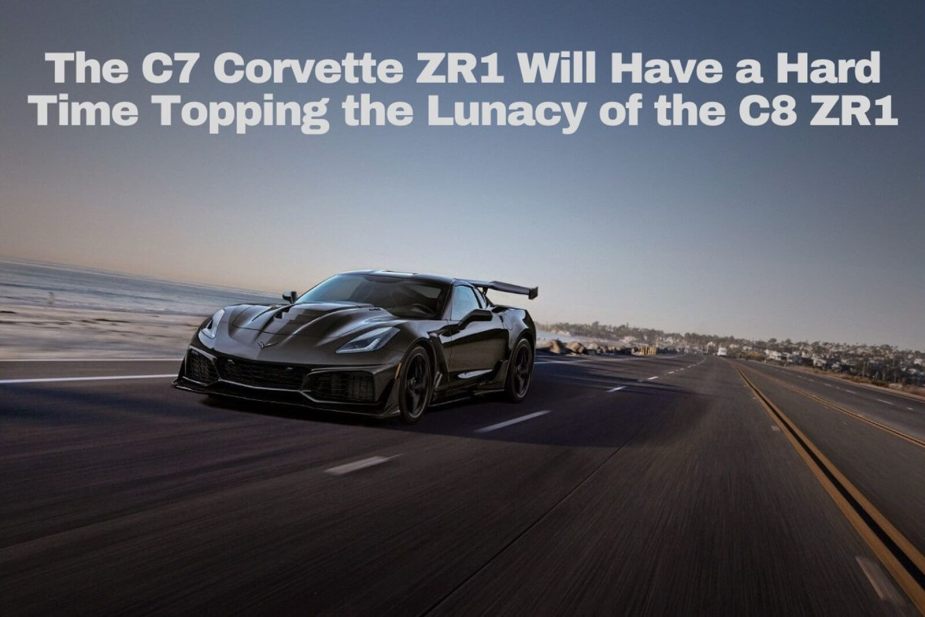 A C7 Corvette ZR1 drives across a desert landscape.