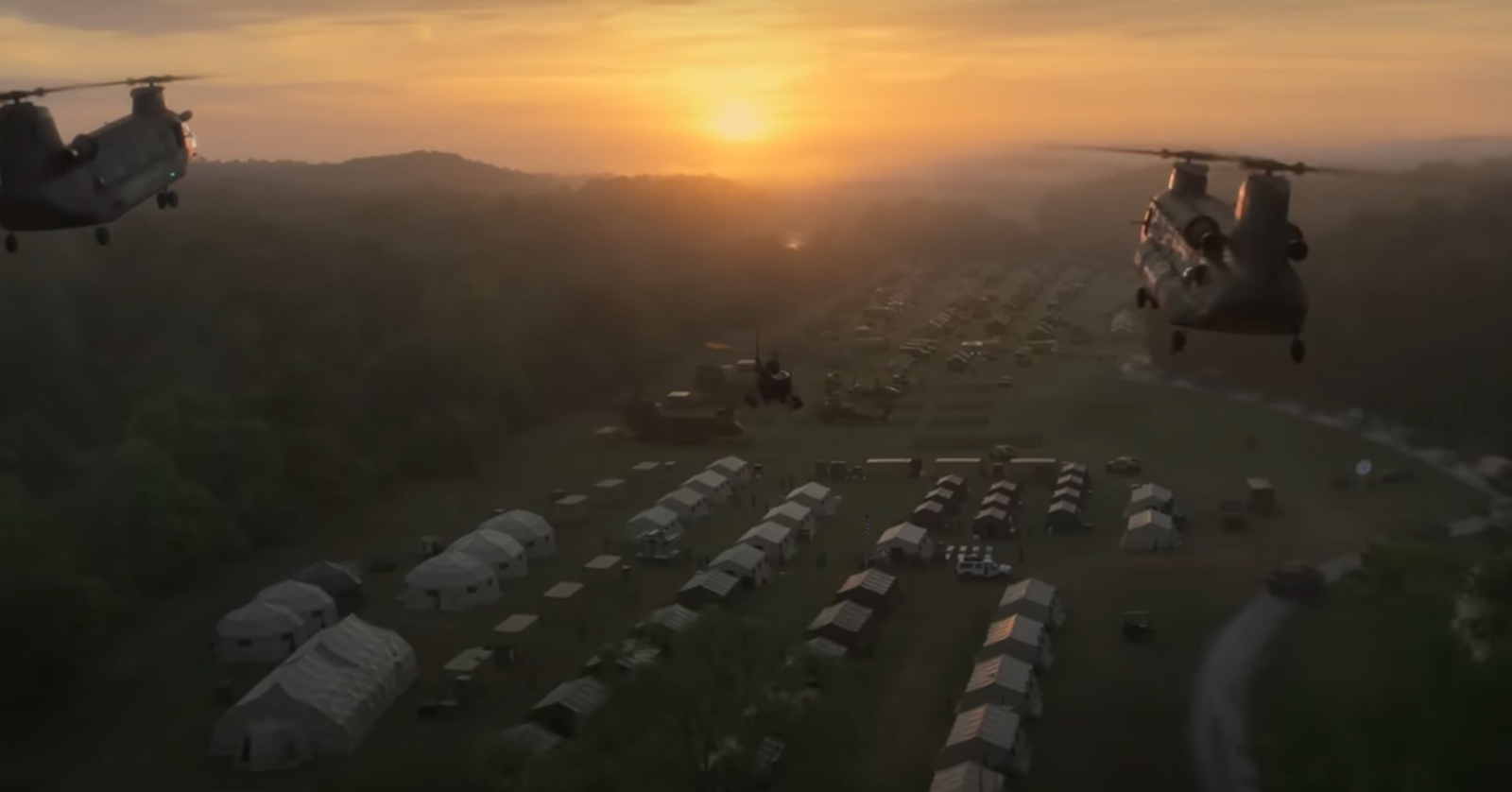 Chinook military helicopters in 'Civil War'.