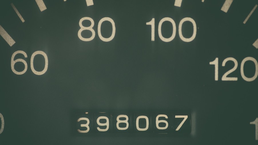 Image of a 398,067 mile odometer in a used truck