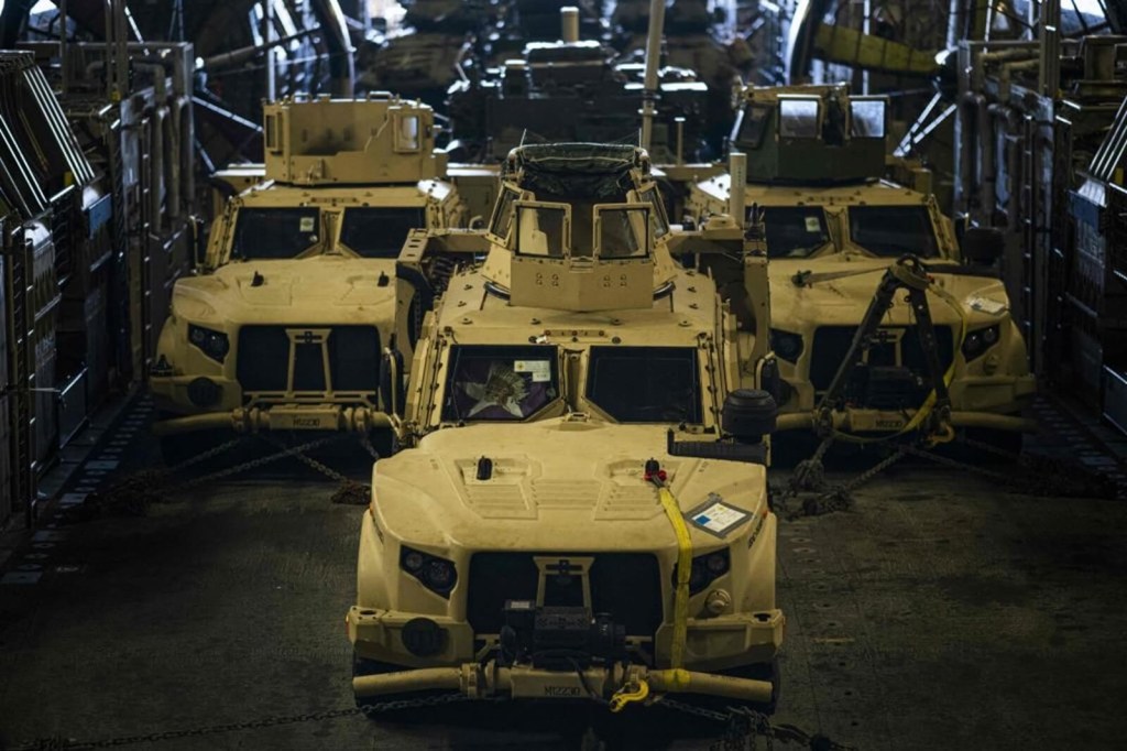 JLTVs, the replacement for the HMMWV (Humvee) on an LCAC.