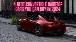 A red Mazda MX-5 RF hardtop convertible sports car.