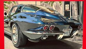 A realistic art piece, 'Blue Corvette', on display at the National Corvette Museum.