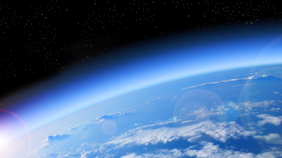 The earth's atmosphere, including its ozone layer, as visible from sapce