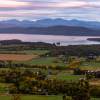 View of Lake Champlain and Vermont farm land from above