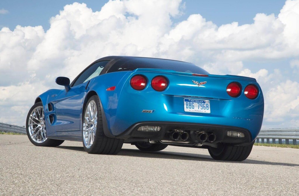 A Chevrolet Corvette Z06 ZR1 shows off its rear-end styling.