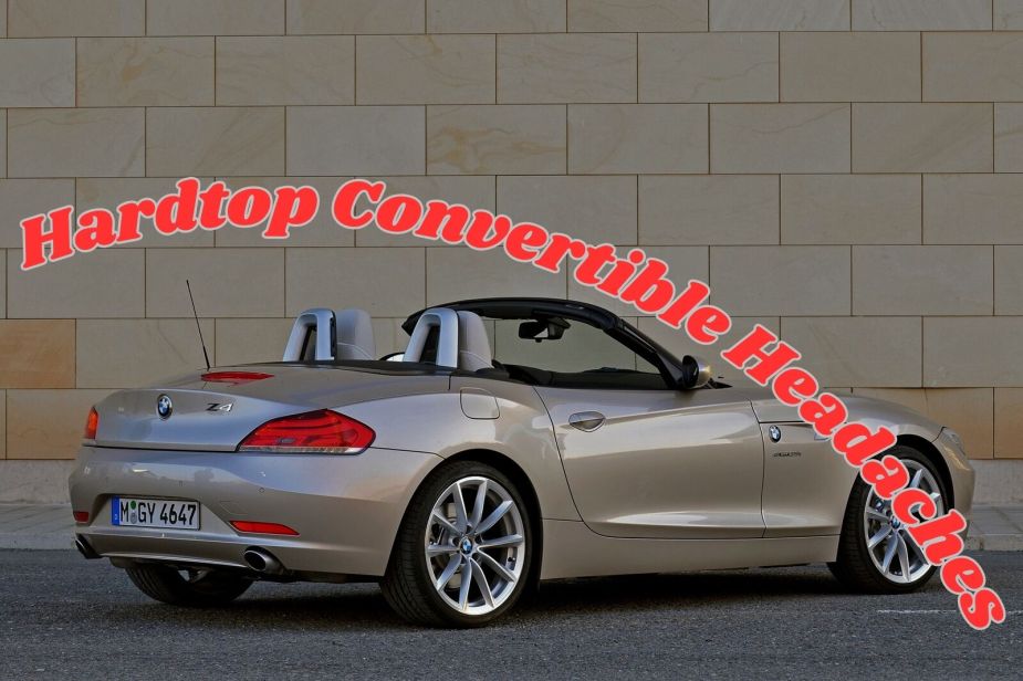 A BMW Z4 with a graphic outlining problems with hardtop convertibles.