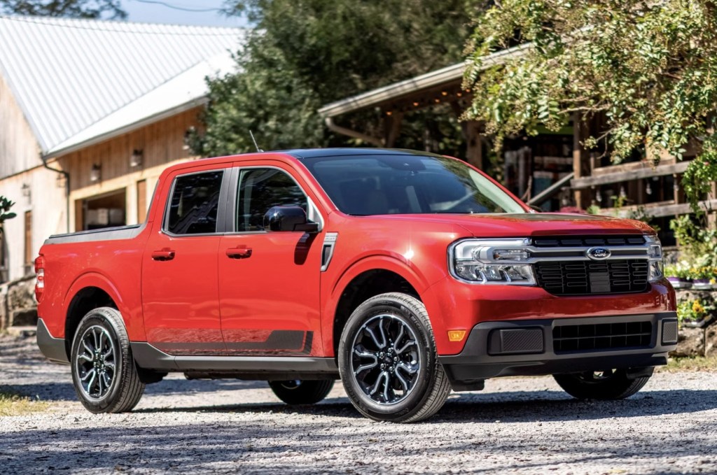 The 2024 Ford Maverick Hybrid parked near a home