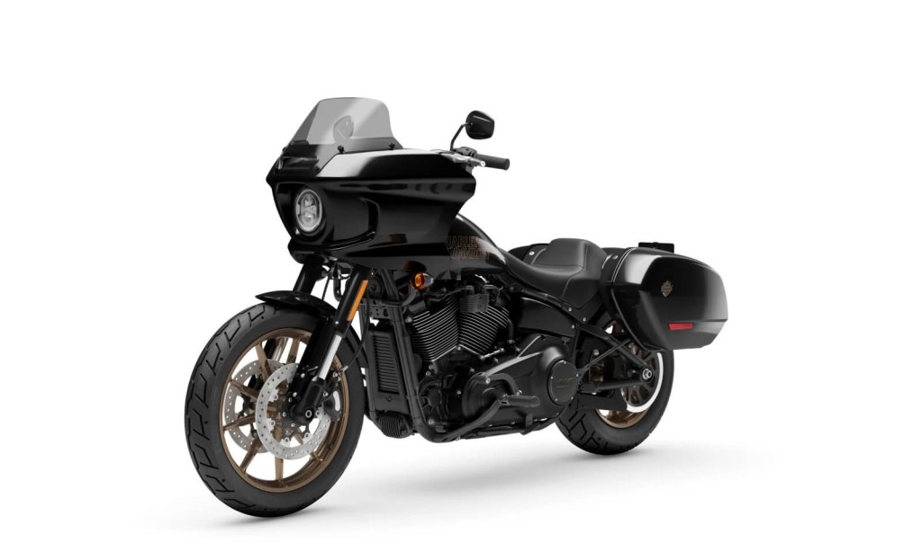 A black 2024 Harley-Davidson Low Rider ST shows off its saddlebags and clam shell fairing.