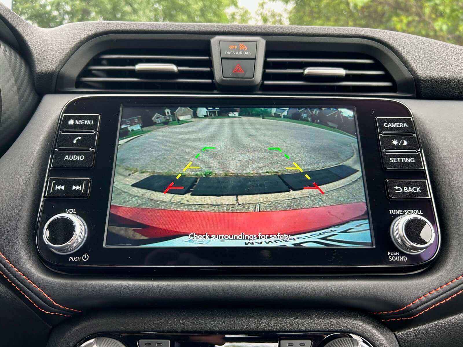 The Versa shows off its color display touchscreen and backup camera.