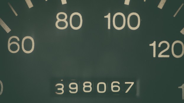 The odometer of a high mileage car