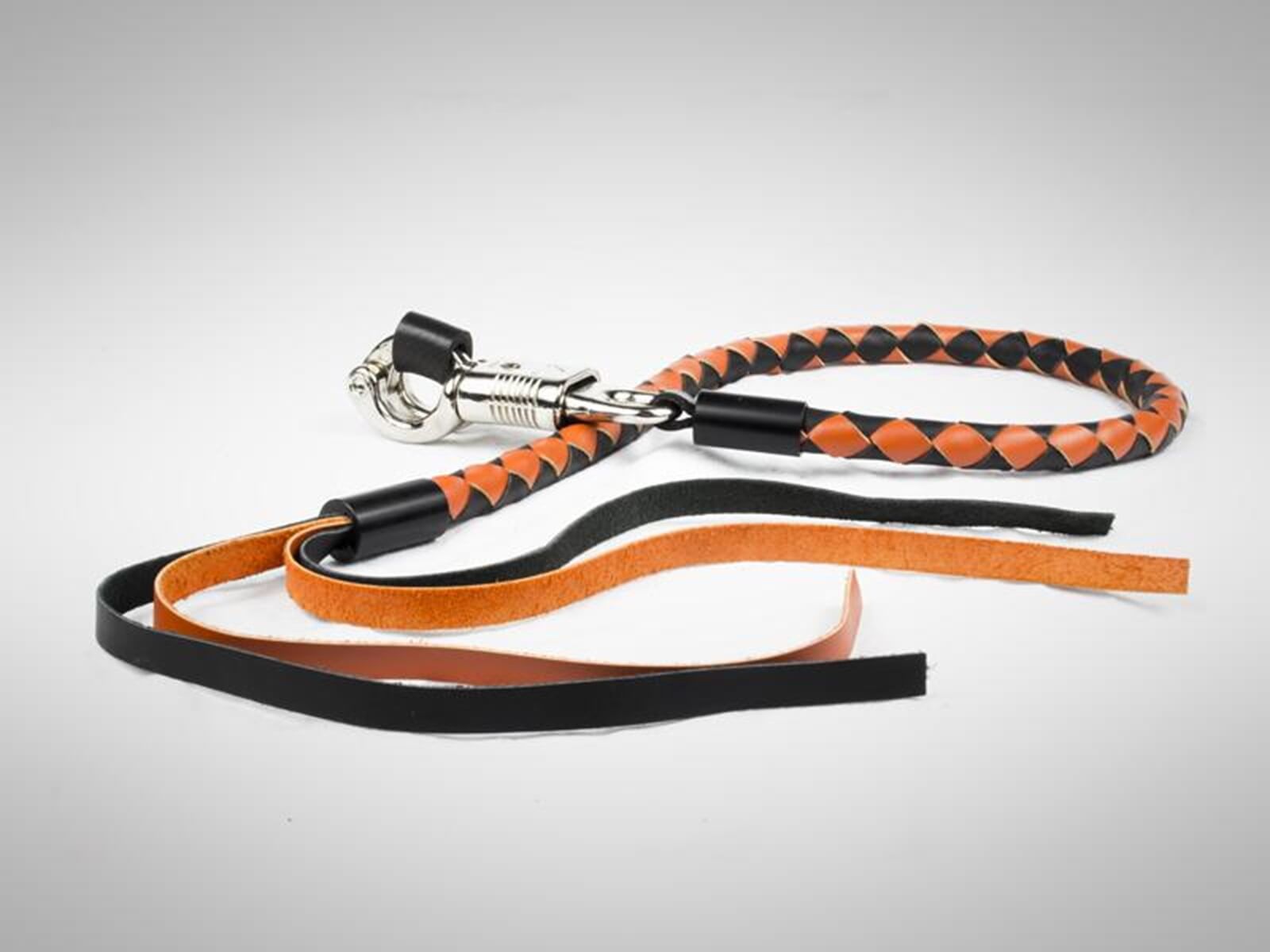 A two-tone braided leather get back whip from Iron Braid. 