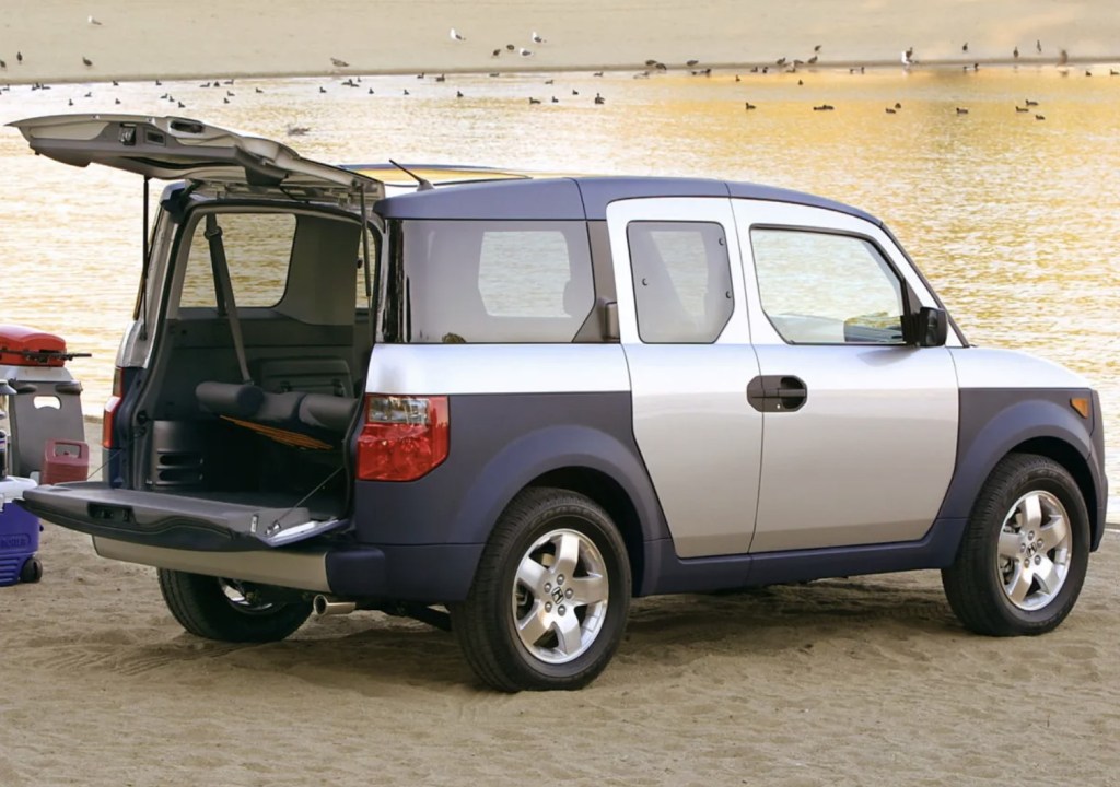 A Honda Element with the rear hatch open