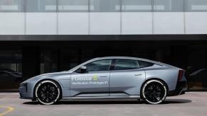 A Polestar 5 prototype shows off its side profile.