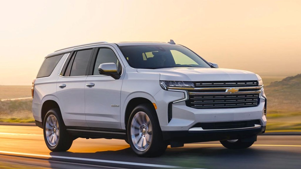 A 2022 Chevy Tahoe driving down the road