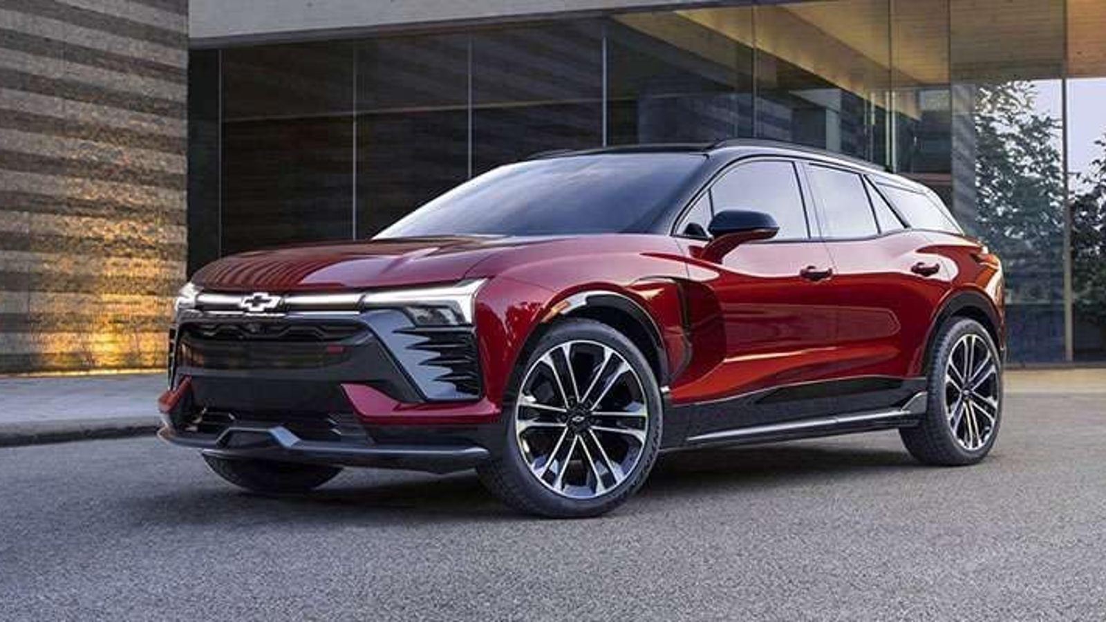 2024 Chevy Blazer EV electric SUV posed in front of a building