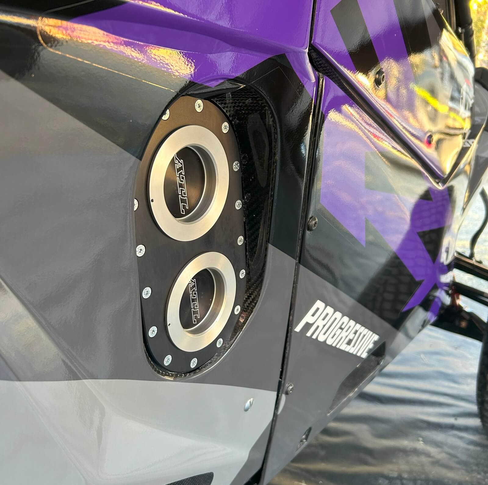 The Pressure Pro fuel system ports on a Polaris racing vehicle. 