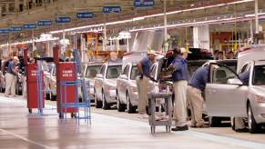 Workers on the assembly line in Hyundai's Alabama plant