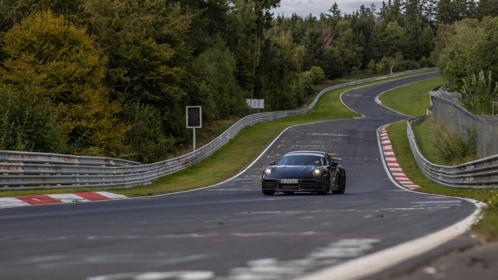 A Porsche 911 Hybrid prototype on the storied Nürburgring track in Germany. 