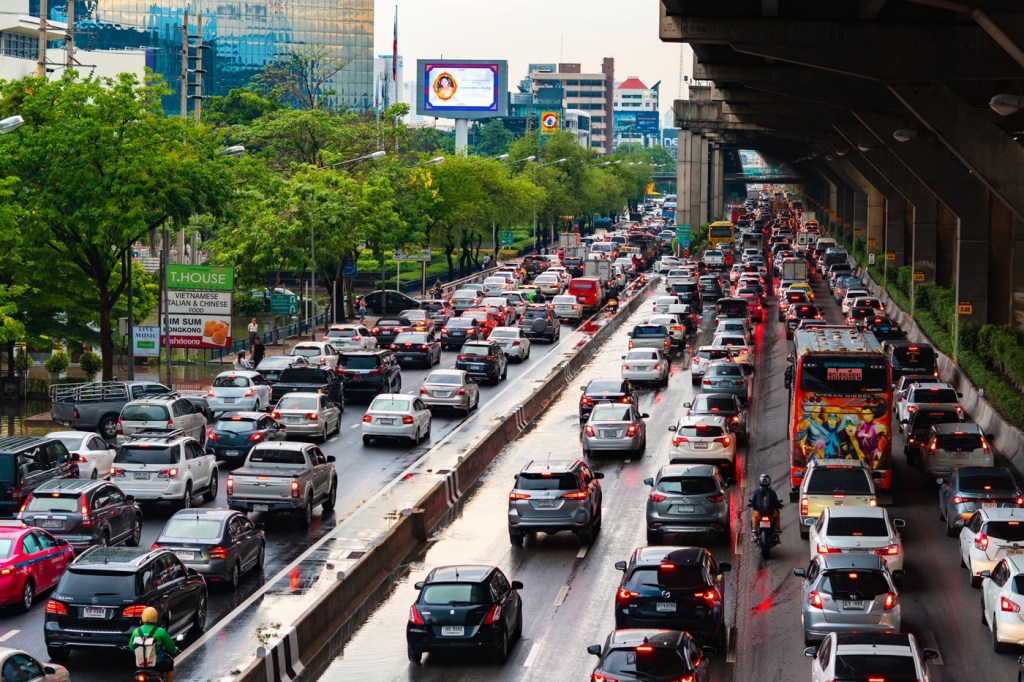 A traffic jam on the highway